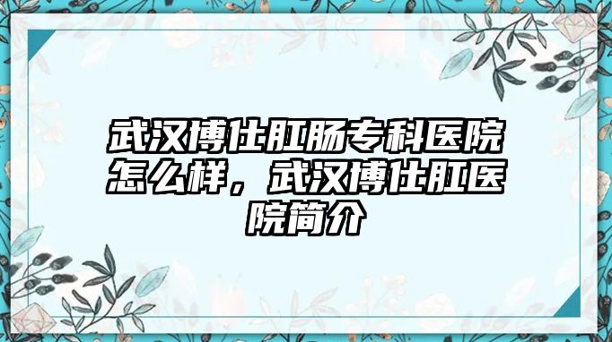 武漢博仕肛腸專科醫(yī)院怎么樣，武漢博仕肛醫(yī)院簡介