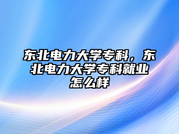 東北電力大學專科，東北電力大學專科就業(yè)怎么樣