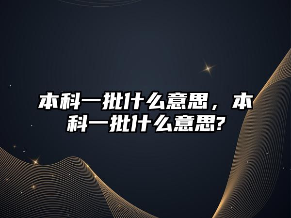 本科一批什么意思，本科一批什么意思?