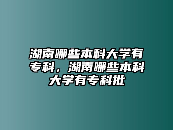 湖南哪些本科大學有專科，湖南哪些本科大學有專科批