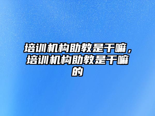 培訓機構助教是干嘛，培訓機構助教是干嘛的