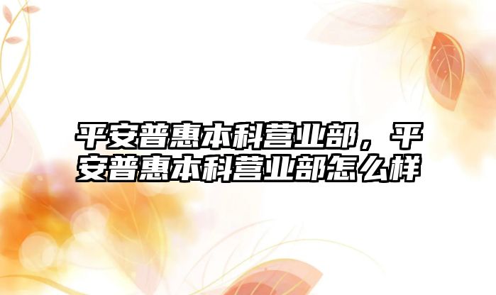 平安普惠本科營業(yè)部，平安普惠本科營業(yè)部怎么樣