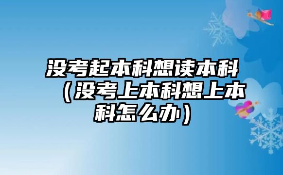 沒考起本科想讀本科（沒考上本科想上本科怎么辦）