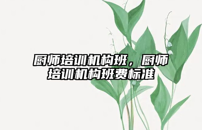 廚師培訓機構班，廚師培訓機構班費標準