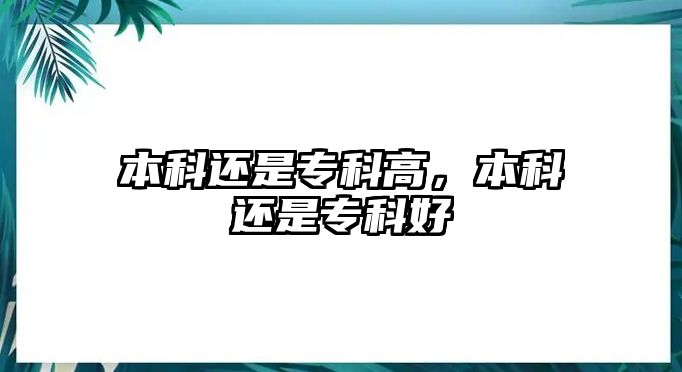 本科還是專科高，本科還是專科好