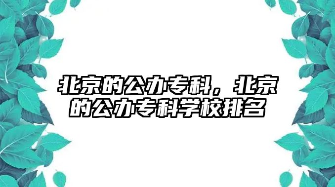 北京的公辦專科，北京的公辦專科學校排名