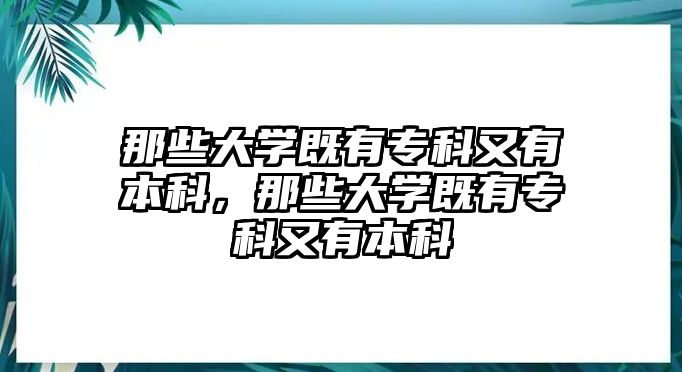 那些大學既有專科又有本科，那些大學既有專科又有本科