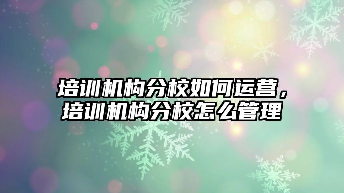 培訓機構(gòu)分校如何運營，培訓機構(gòu)分校怎么管理