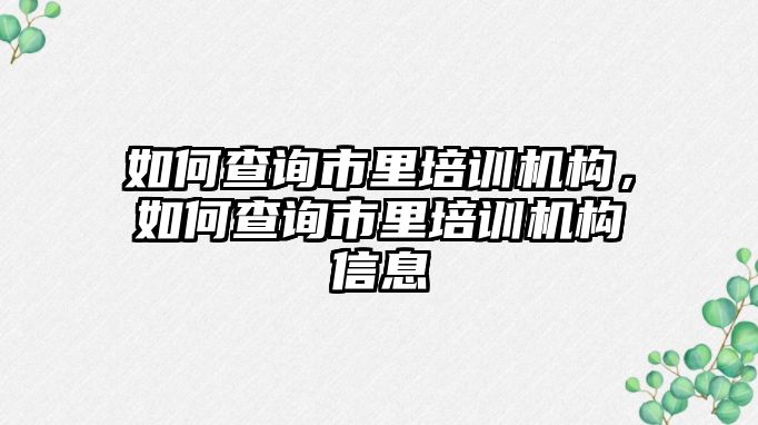 如何查詢市里培訓機構，如何查詢市里培訓機構信息