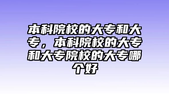 本科院校的大專和大專，本科院校的大專和大專院校的大專哪個好