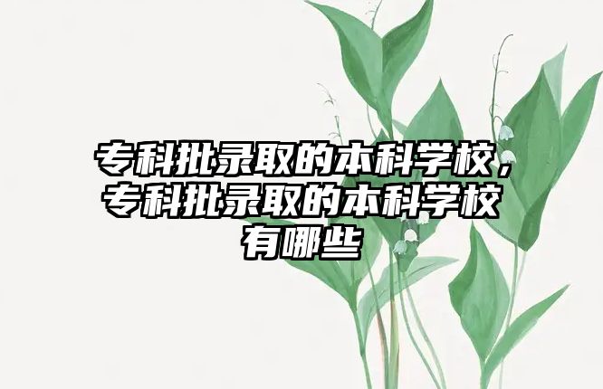 專科批錄取的本科學(xué)校，專科批錄取的本科學(xué)校有哪些