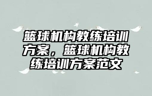 籃球機構(gòu)教練培訓(xùn)方案，籃球機構(gòu)教練培訓(xùn)方案范文