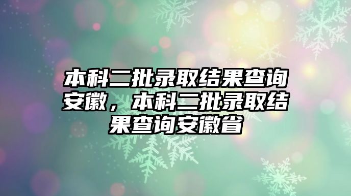 本科二批錄取結(jié)果查詢安徽，本科二批錄取結(jié)果查詢安徽省