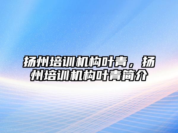 揚州培訓機構葉青，揚州培訓機構葉青簡介