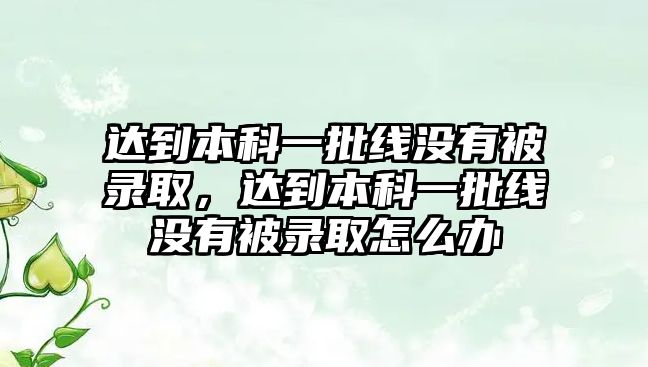 達(dá)到本科一批線沒有被錄取，達(dá)到本科一批線沒有被錄取怎么辦