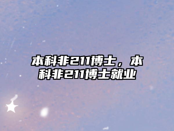 本科非211博士，本科非211博士就業(yè)