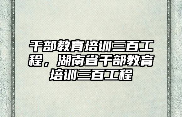 干部教育培訓(xùn)三百工程，湖南省干部教育培訓(xùn)三百工程